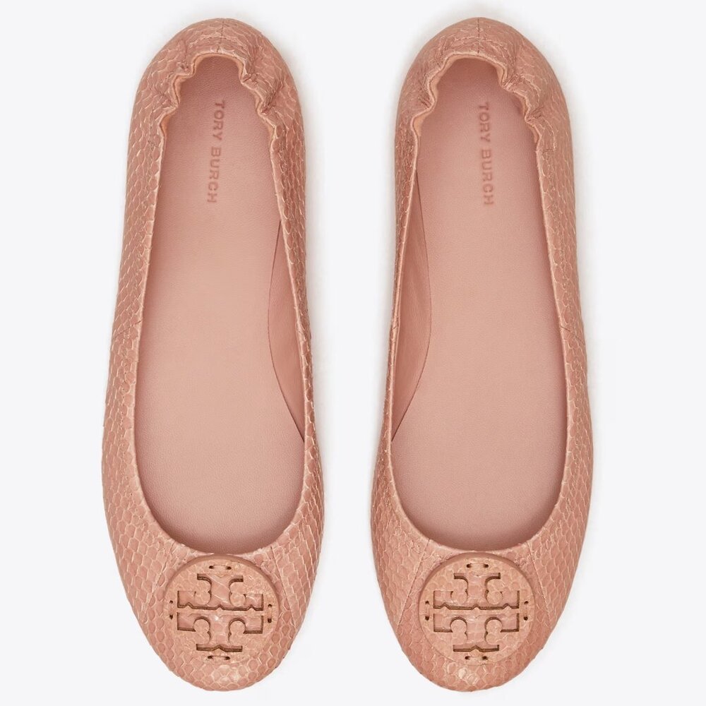 Tory Burch $228 Minnie Travel Ballet Flats Snake Embossed MANY SIZES Meadowsweet - Picture 4 of 15